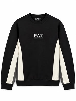 سويت شيرت EA7 Emporio Armani رجالي أسود بشعار على الصدر