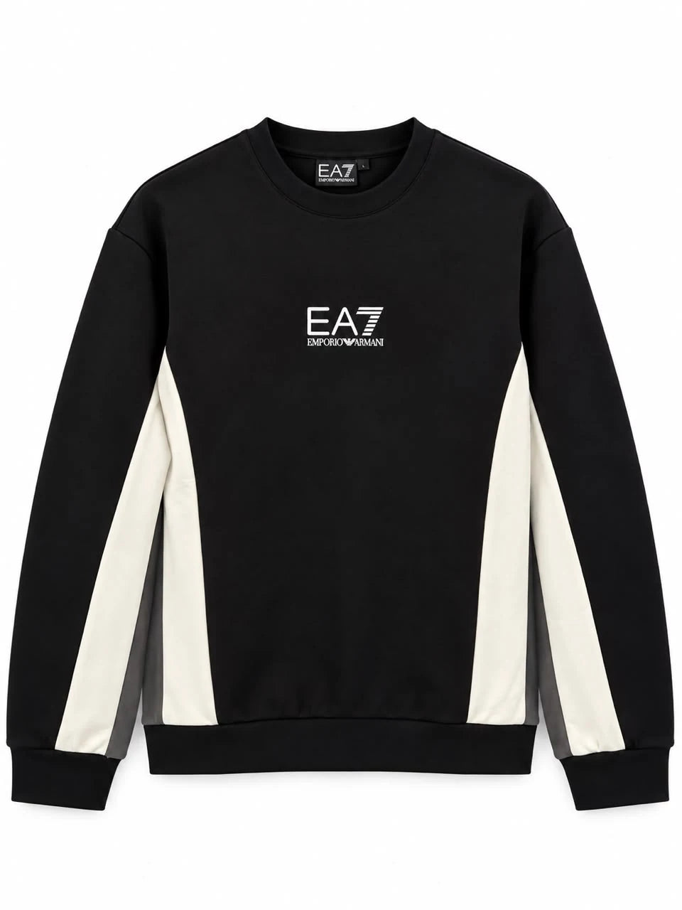 سويت شيرت EA7 Emporio Armani رجالي أسود بشعار على الصدر