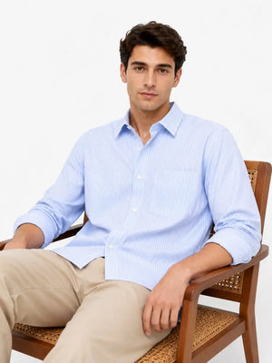 قميص رجالي REISS أزرق مخطط بقصة Oversize Fit