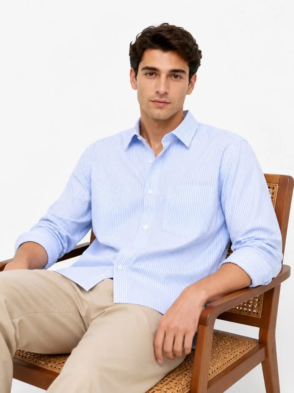 قميص رجالي REISS أزرق مخطط بقصة Oversize Fit